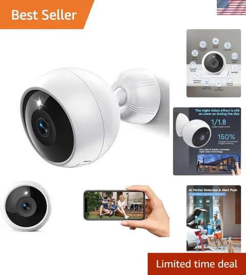 Battery-Operated 2K Security Camera with Night Vision for Indoor & Outdoor Use
