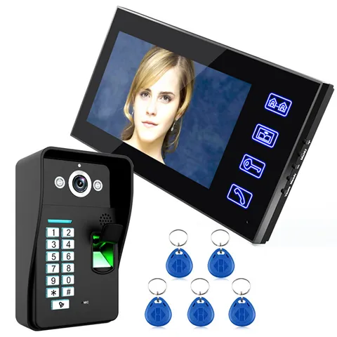 7inch LCD Fingerprint unlock RFID Video Door Phone Intercom System IR Camera
