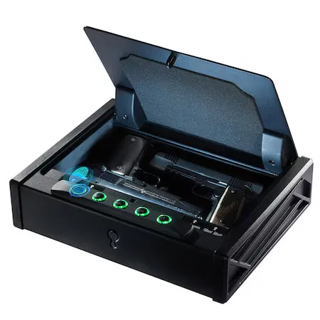SOULYI SSZ01FB Pistol Safe, Biometric Lock, 14 lbs, .5 cu ft, Up to 4 Pistols