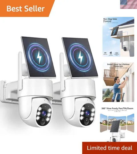 Cutting-Edge 5G Solar Cameras - Wireless 2K Quality with Smart Detection, 2 Pack