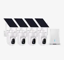 4K Wireless Wi-Fi Solar Outdoor Security Camera System 4-Cam Pan/Tilt Local