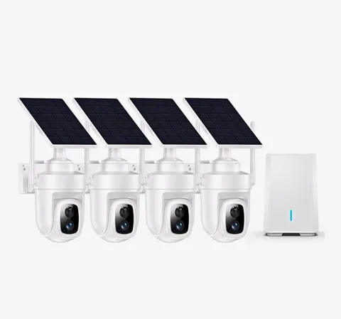 4K Wireless Wi-Fi Solar Outdoor Security Camera System 4-Cam Pan/Tilt Local