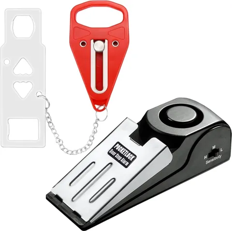 Portable Door Lock + Door Stop Alarm Set – Travel Safety Kit for Hotel Rooms,