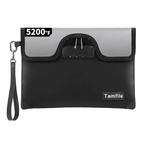 5200°F Fireproof Money Bag with Lock, Water Fireproof Document Bag with Zippe...