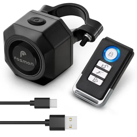 Fosmon Usb-C Rechargeable Bike Alarm Remote Ip55 Waterproof Wireless 110Db Loud
