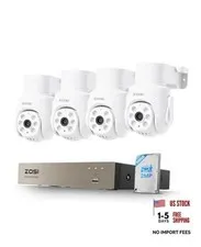 5MP Wired Security Camera System,4pcs 1080p Pan/Tilt 360°View Indoor Outdoor