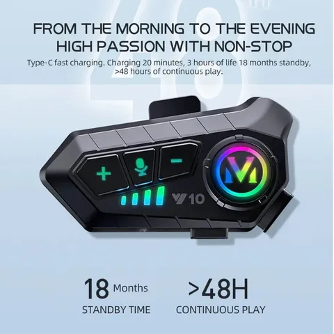 Motorcycle Bluetooth 5.3 Helmet Headset Voice Control IPX6 Waterproof LED Gift