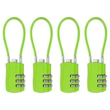4 Pcs 3 Digit Luggage Cable Combination Lock with 5" Long Cable, Green