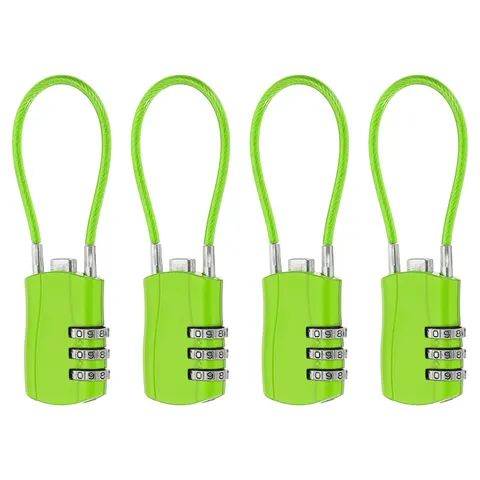 4 Pcs 3 Digit Luggage Cable Combination Lock with 5" Long Cable, Green