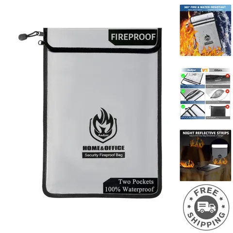 Durable Fireproof Money Bag with Two Pockets - Waterproof & Reflective Strip