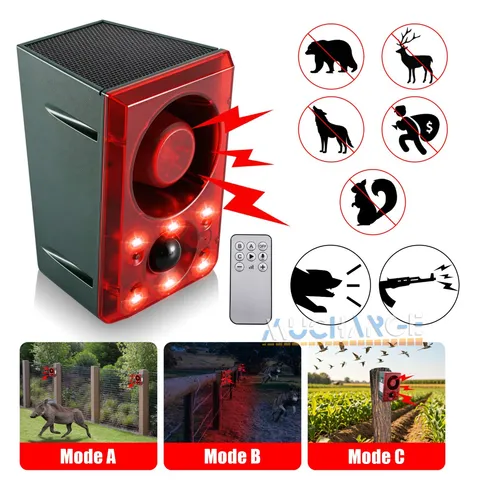 Repelente ultrasónic solar de animales con luz y voz para perros ardillas mapach