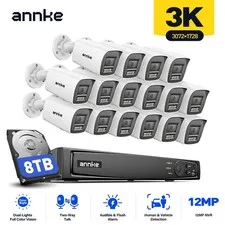 ANNKE 12MP 16CH NVR 3K POE Security IP Camera System Outdoor Two Way Audio Color