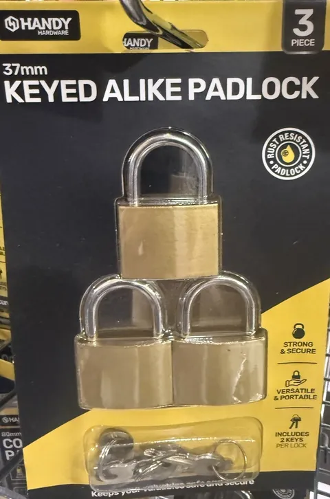 PADLOCKS 3-PACK 37mm KEYED ALIKE PADLOCK BY HANDY HARDWARE BRAND NEW AUS