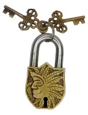 Tribal Man Face Shape Lock Antique Finish Brass Handmade Padlock & Working Keys