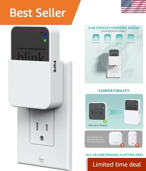 Sturdy Wall Mount with Built-In Plug for Blink Sync Module 2 - Ivory White