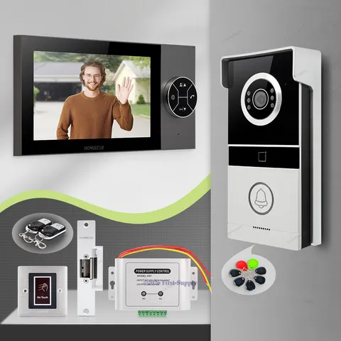 HOMSECUR 7" 4 Wire HD Video Door Phone Intercom Doorbell Keyfobs Electrical Lock