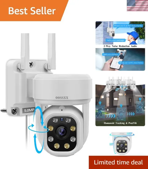 Waterproof Wireless PTZ Camera - 5.0MP with Night Vision & Plug and Play Setup
