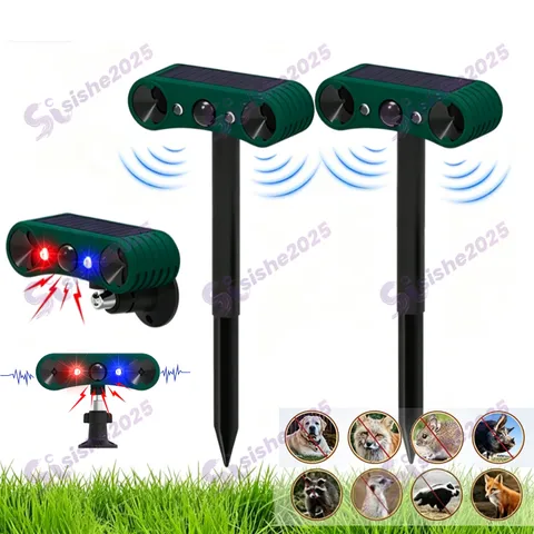 Solar Motion Sensor Alarm 2*130db Sound And Ultrasonic Animal Repeller For Farm