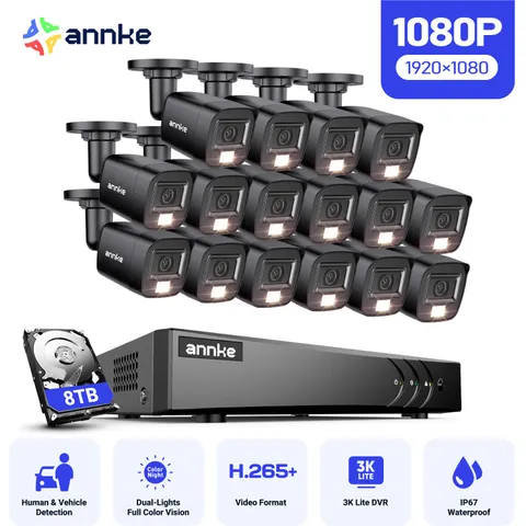 ANNKE 16CH 3K Lite DVR HD 1080P Video CCTV Security Camera System Color Night AI