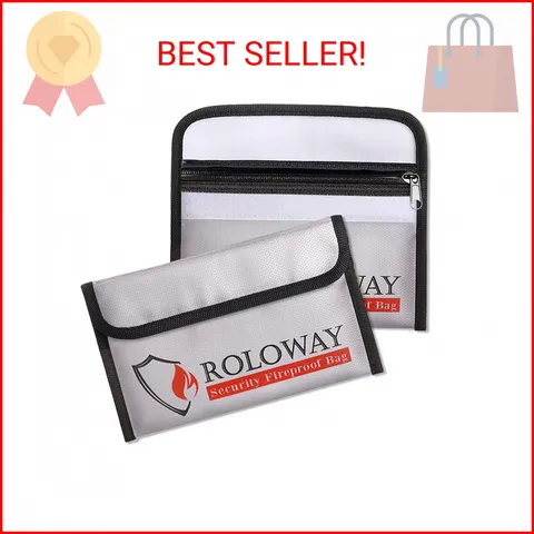 ROLOWAY Small Fireproof Bag (5 x 8 inches), Non-itchy Fireproof Money Bag for Ca