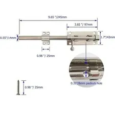Barrel Bolt Latch Heavy Duty, 304 Stainless Steel  with Padlock Hole, 14mm Dia.