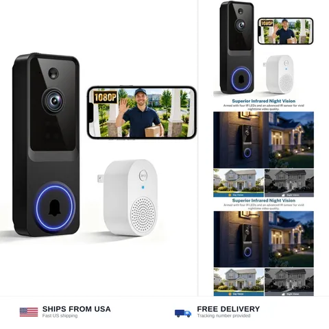 Video Doorbell Camera Wireless with Receiver | 1080P, Motion Detection Alerts...