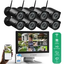 Wireless Outdoor  Security Camera System Audio WiFi 10CH NVR 12'' Monitor 1TB