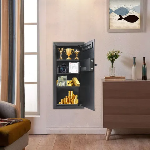 31.5" Tall Wall Safe Wall-mounted Safe With Keys Black Hidden Wall Safe For Home