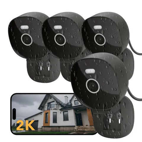 FAMVIVA 2K Wired Security Camera, Indoor/Outdoor for Home, Pet, 4 Pack, Black