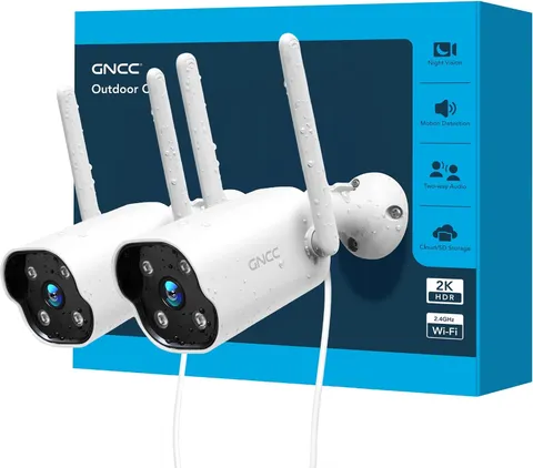 2K Outdoor Security Camera, 24/7 Recording, Plug-In, AI, White-2P | Plug-In, 9.8
