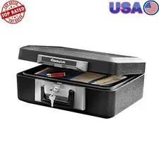 Fireproof Key Lock Safe Box 0.37 cu ft Capacity Portable Carrying Grips New