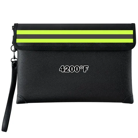 Black Small Fireproof Document Bag Zipper 4200F 8 Layers Fits 11x7.8 Inch