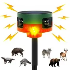 Solar Outdoor Motion Sensor Alarm, 130dB Dog Barking & Gunshot Sound, 13 Soun...