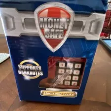 Electronic Keypad Money Safe Small Portable Lighted Blue Plastic for Valuables