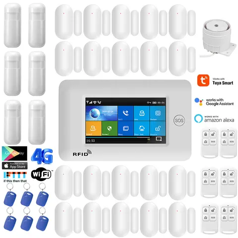 V55 Tuya APP Alexa WiFi+4G Wireless Touch Keypad DIY Home Security Alarm System