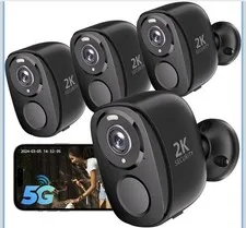 Rraycom 4Pack 5G/2.4G Security Cameras Wireless Outdoor 2K Battery Powered AI