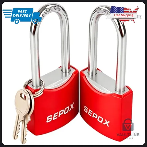 2 Pack SEPOX Keyed Alike Steel Padlocks - Weatherproof Security Locks