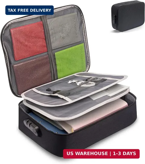 HOMEE Document Safe Box Waterproof,Document Bag with Lock,3 Layers File Pocket H