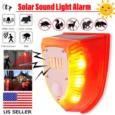 Solar Outdoor Motion Sensor Alarm-129db Dog Barking & Gunshot Sound USB Charge