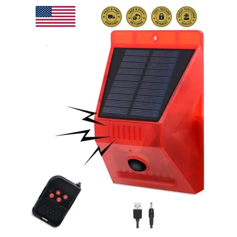 Solar Outdoor Motion Sensor Alarm,130db Loud Siren Lamp Noise Maker | 4 Worki...