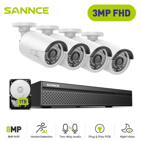 SANNCE 4K 8CH NVR 3MP POE Security IP Camera System Two Way Audio Recording 1TB