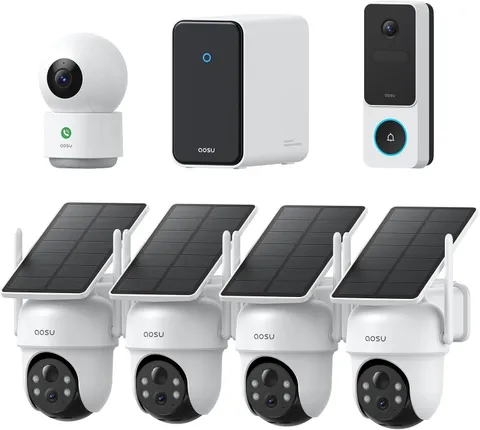 AOSU 3K Solar Security Camera System 4 Cam Kit + 2K Doorbell & Indoor Cam w/16TB