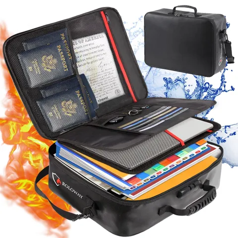 Fireproof Document Bag Lock Important Storage MultiLayer Black 17x11.8x5 Inch