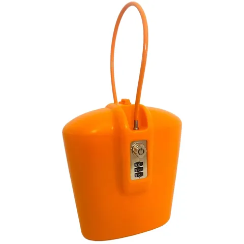 Portable Lock Box Safe - Orange with Key and Combination