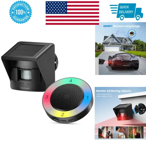 TECKNET Solar RGB Wireless Driveway Alarm 2600FT Range Motion Sensor