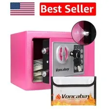 Mini Pink Money Safe Box - Fireproof, Waterproof with Lock & Easy Access Light