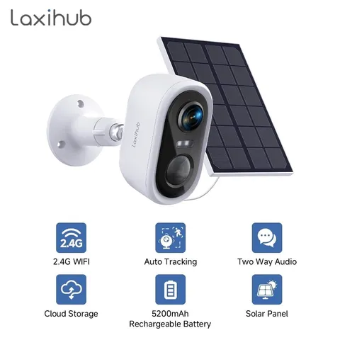 Laxihub Solar Outdoor Security Camera, Wireless WiFi, 3MP 2K UHD, Color Night