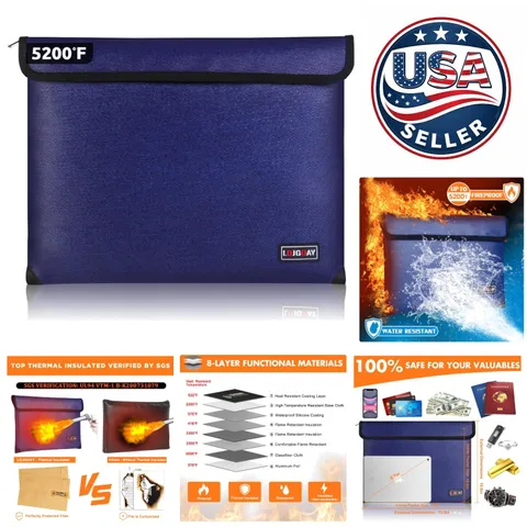 Fireproof Document Bag - Waterproof & Thermal Insulated, 13.9"x10.6"