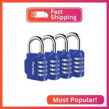 Puroma 4 Pack Combination Lock Locker 4 Digits Combo Padlock Gym Blue