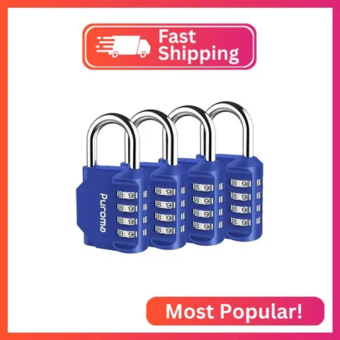 Puroma 4 Pack Combination Lock Locker 4 Digits Combo Padlock Gym Blue